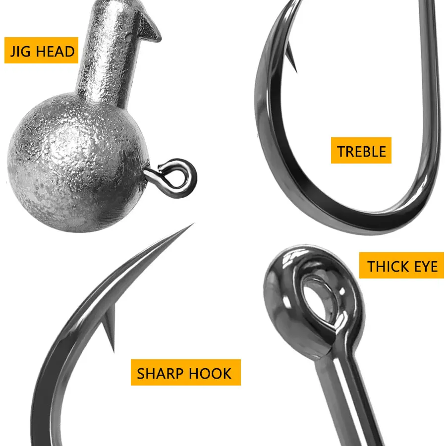 MrLurion 1g 2g 3g 4g 5g 10g 20g 22g 25g 28g Fishing Jig Head Hook, Rigging Hook for Crank Soft Grub Worm Lure Bait Sharp Hooks