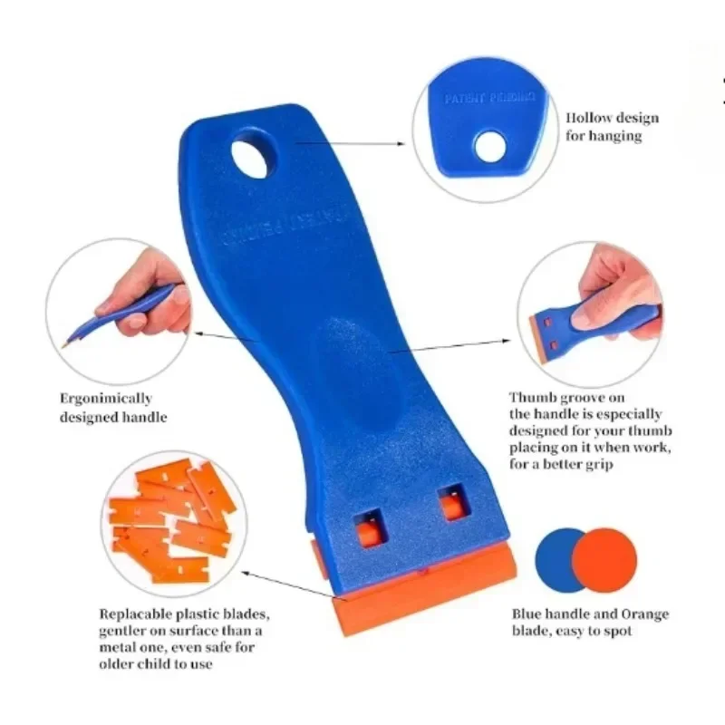 1Set Car Window Glass Clean Scraper Car Sticker Remover Plastic Razor Blade Label Clean Razor Glue Remover Cleaning Tools