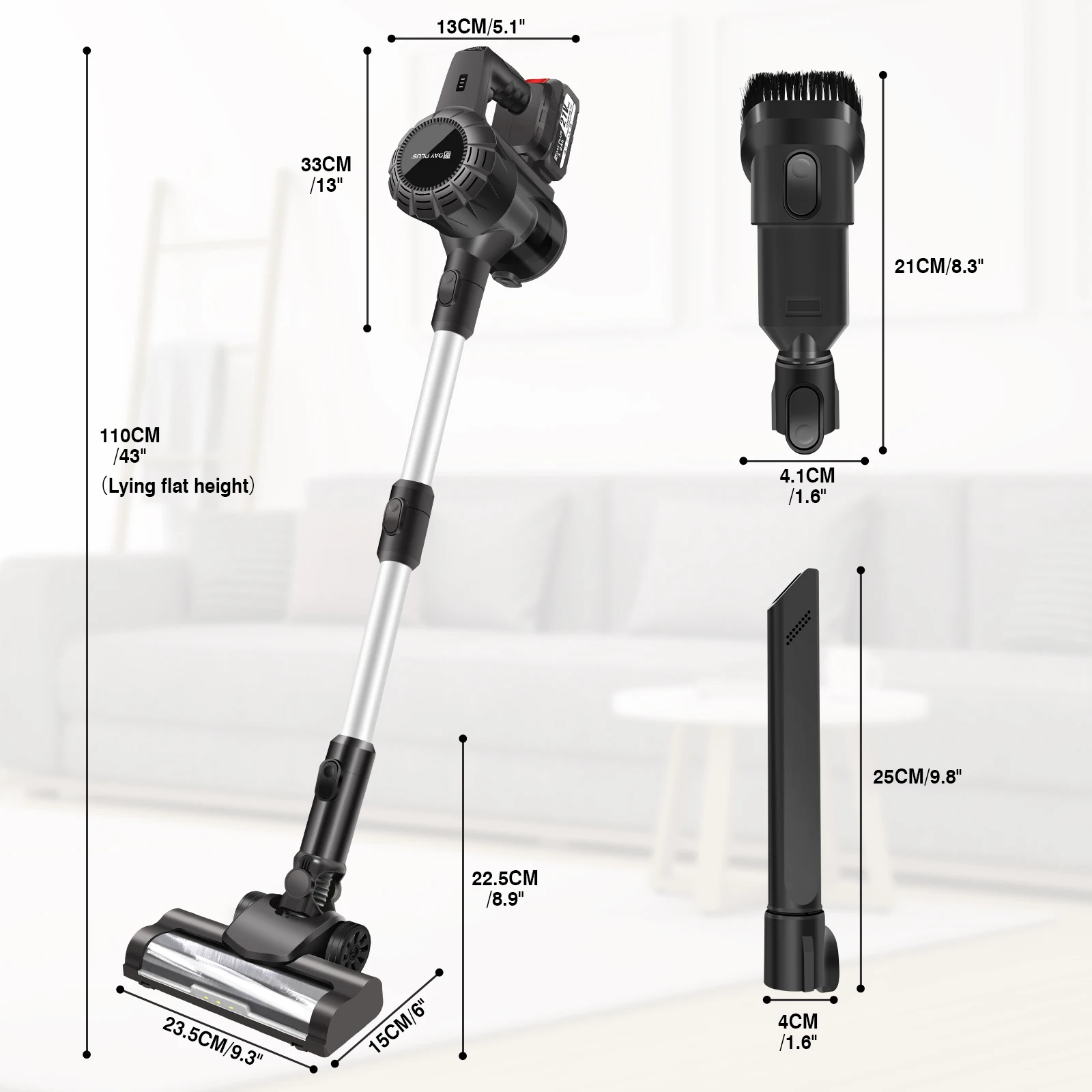 15000 Pa Cordless Vacuum Cleaner with 1 x 21V 3.0Ah Battery, Brushless Motor, Reuseable Hepa Filter, LED Headlight