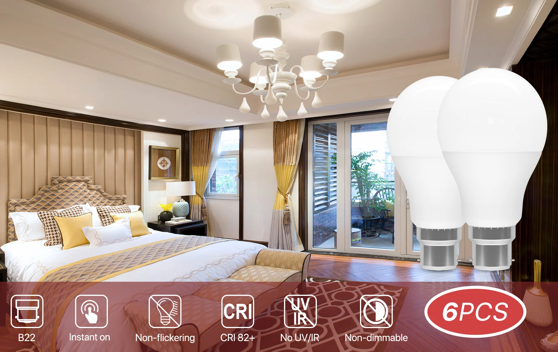 6pcs Bayonet Light Bulb AC220V 9W 900LM B22 LED Bulbs 3000K 4000K 6500K BC A60 GLS Energy Saving LED Light Bulbs Non-dimmable