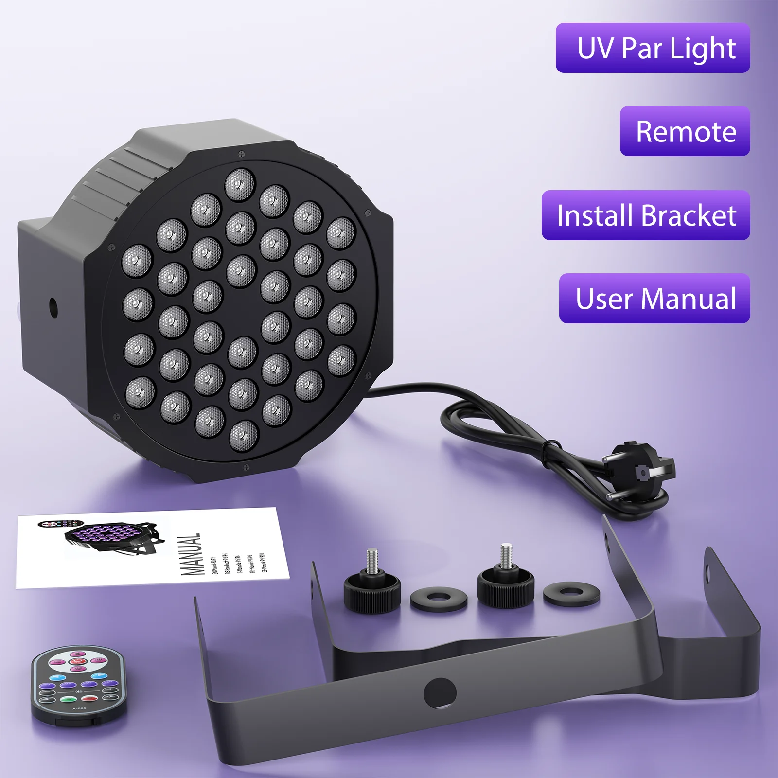 Gwong 2Pcs LED Par Spotlight 36 LED Light RGB DMX512 With Remote Control For Disco Stage DJ Party Show Bar Halloween Christma