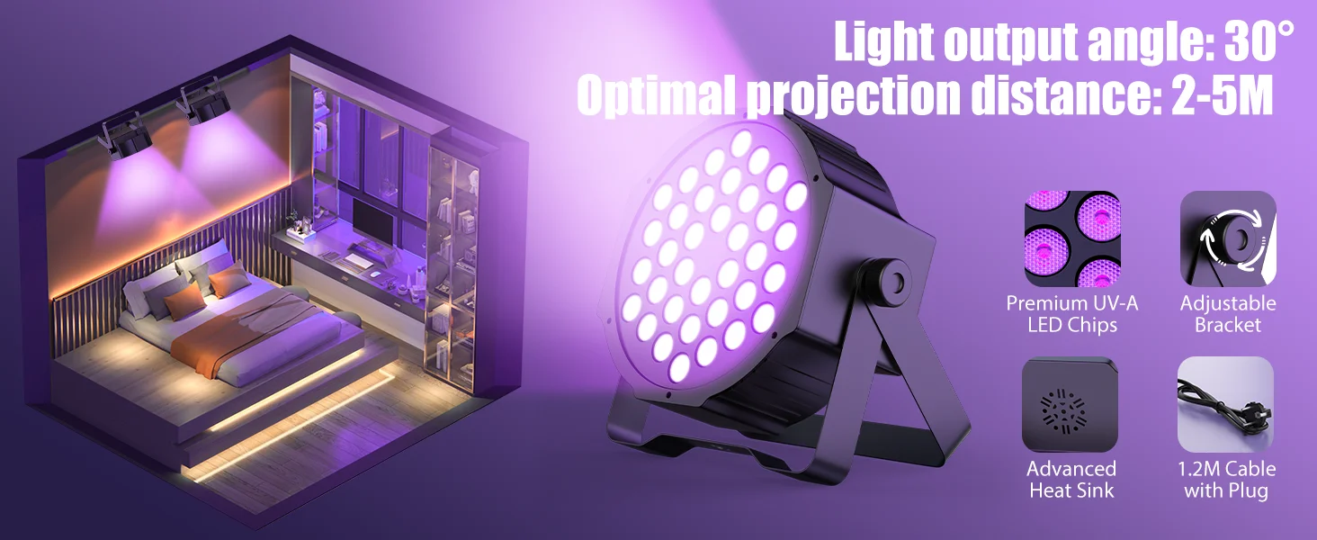 Gwong 2Pcs LED Par Spotlight 36 LED Light RGB DMX512 With Remote Control For Disco Stage DJ Party Show Bar Halloween Christma