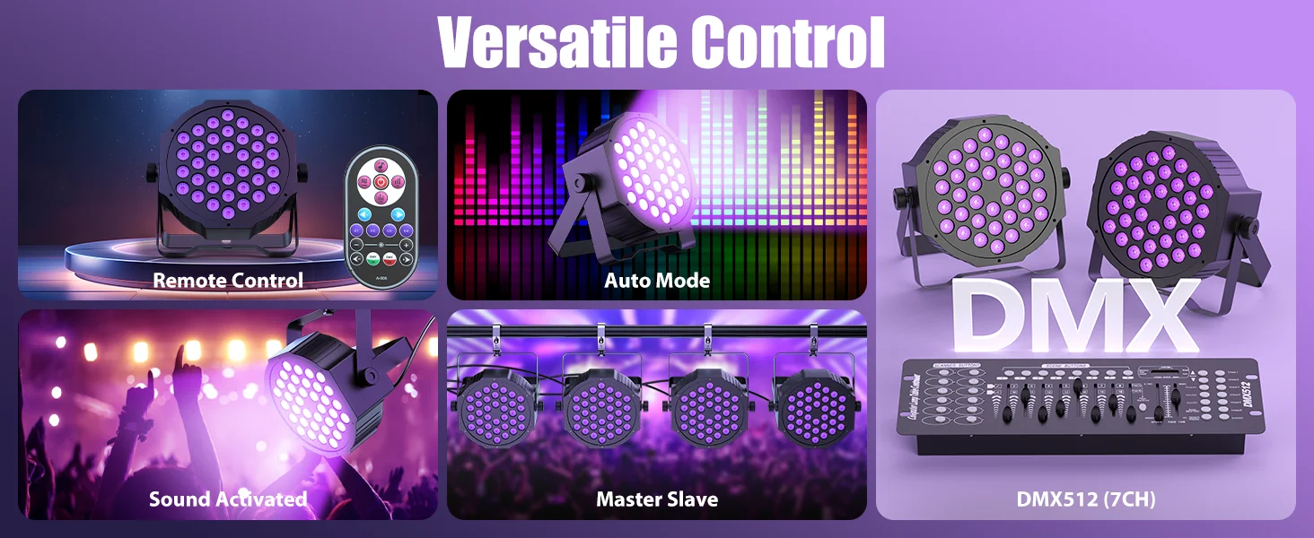 Gwong 2Pcs LED Par Spotlight 36 LED Light RGB DMX512 With Remote Control For Disco Stage DJ Party Show Bar Halloween Christma