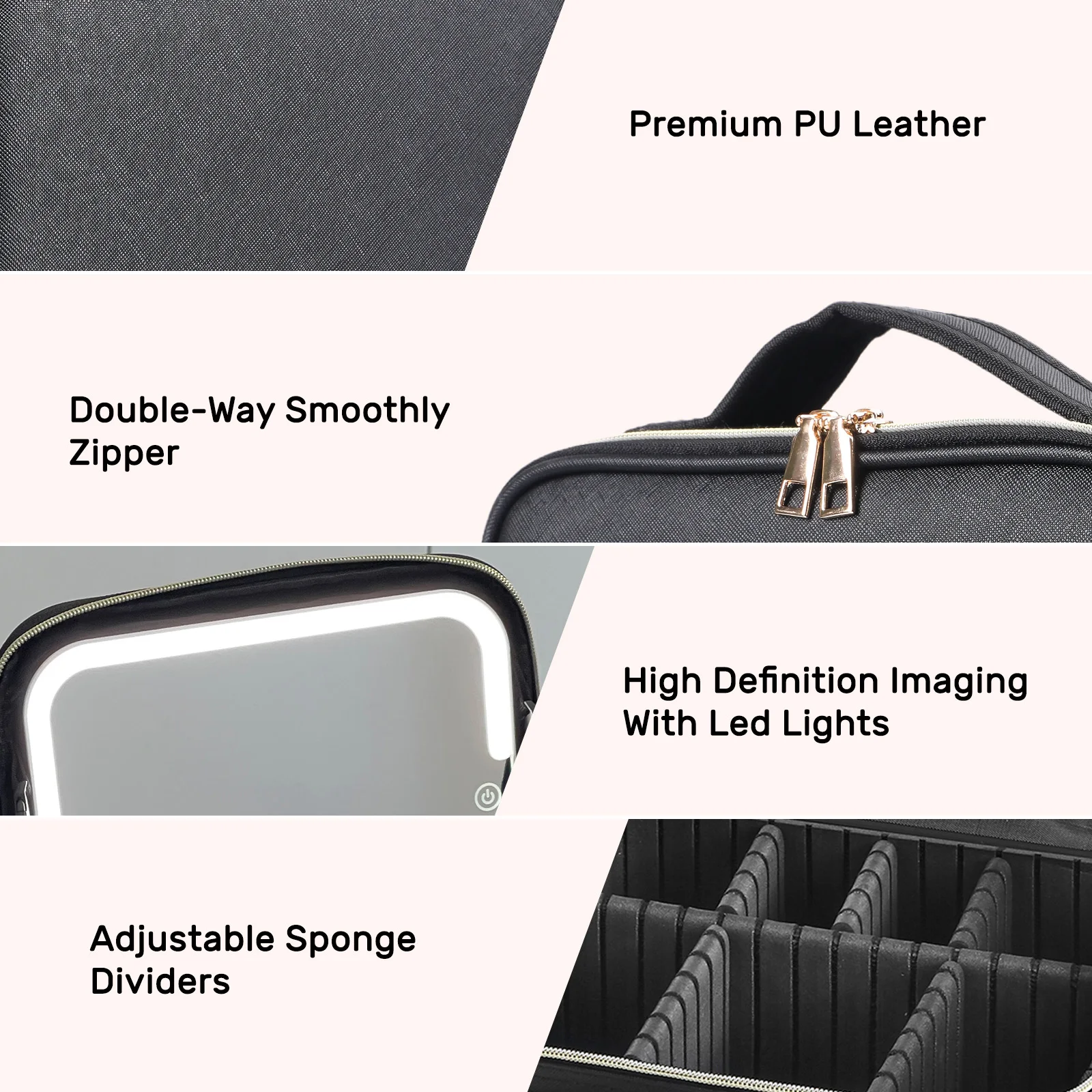 Travel Makeup Bag With LED Lighted Mirror, Makeup Train Case With Adjustable Dividers For Home,Gift,Vacation