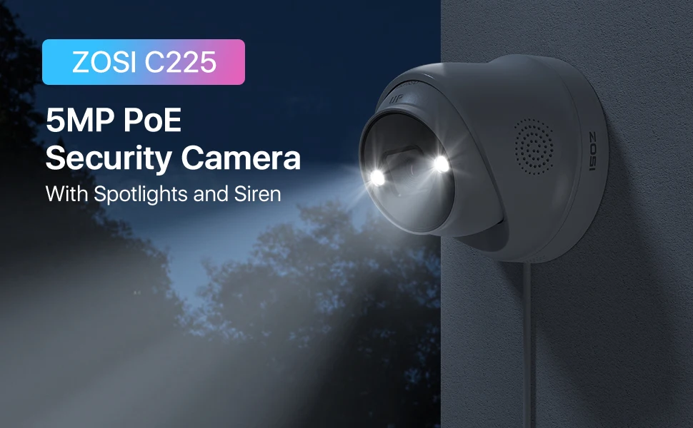 ZOSI 8MP/5MP Dome PoE Camera Outdoor 2-Way Audio Color Night Vision Street Surveillance IP Camera Smart Human Vehicle Detection