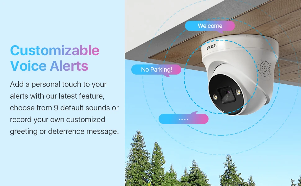 ZOSI 8MP/5MP Dome PoE Camera Outdoor 2-Way Audio Color Night Vision Street Surveillance IP Camera Smart Human Vehicle Detection