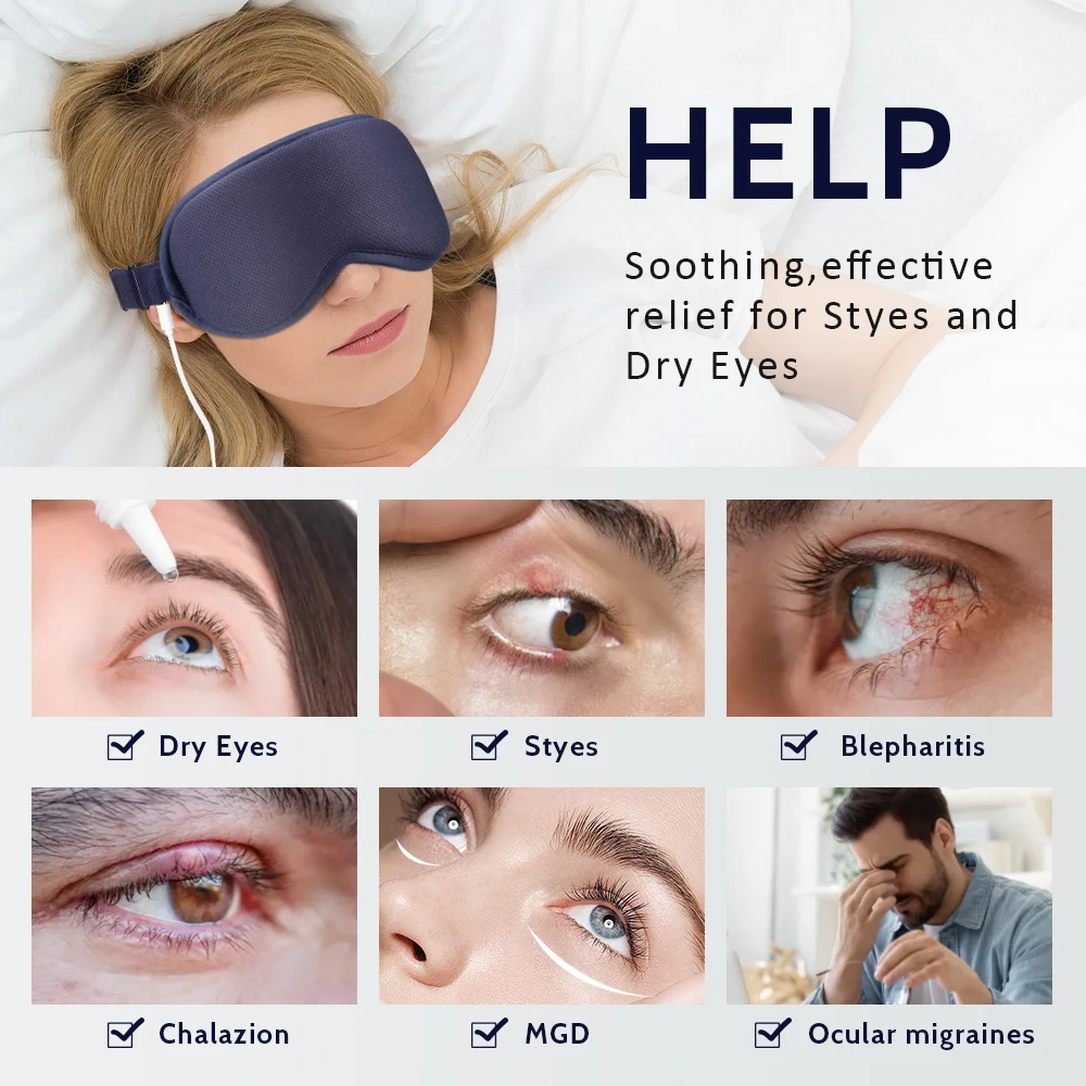 3D Eye Massager 5 Vibration 3 levels Temperature Heating Sleep Mask for Office Travel Reduce Dark Circles Eye Fatigue Eye Shade