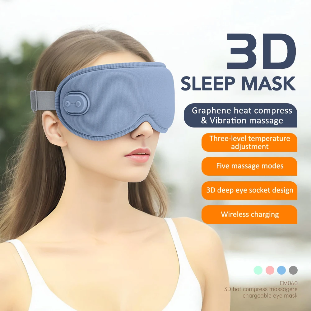 3D Eye Massager 5 Vibration 3 levels Temperature Heating Sleep Mask for Office Travel Reduce Dark Circles Eye Fatigue Eye Shade