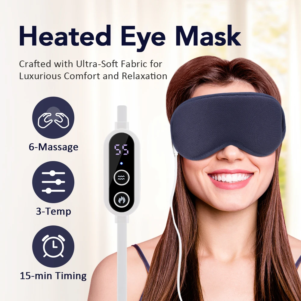 3D Eye Massager 5 Vibration 3 levels Temperature Heating Sleep Mask for Office Travel Reduce Dark Circles Eye Fatigue Eye Shade
