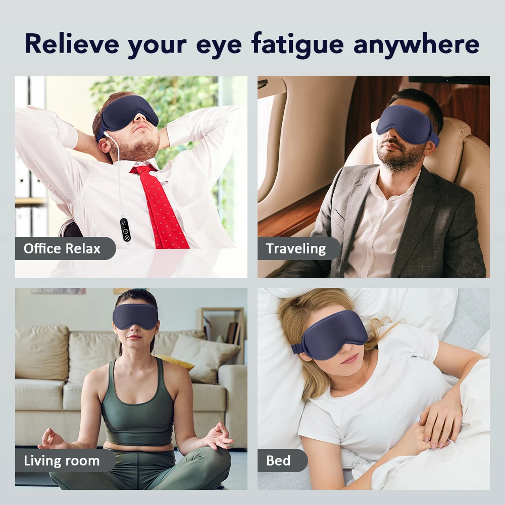 3D Eye Massager 5 Vibration 3 levels Temperature Heating Sleep Mask for Office Travel Reduce Dark Circles Eye Fatigue Eye Shade