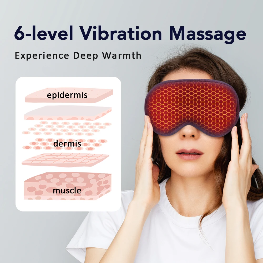 3D Eye Massager 5 Vibration 3 levels Temperature Heating Sleep Mask for Office Travel Reduce Dark Circles Eye Fatigue Eye Shade
