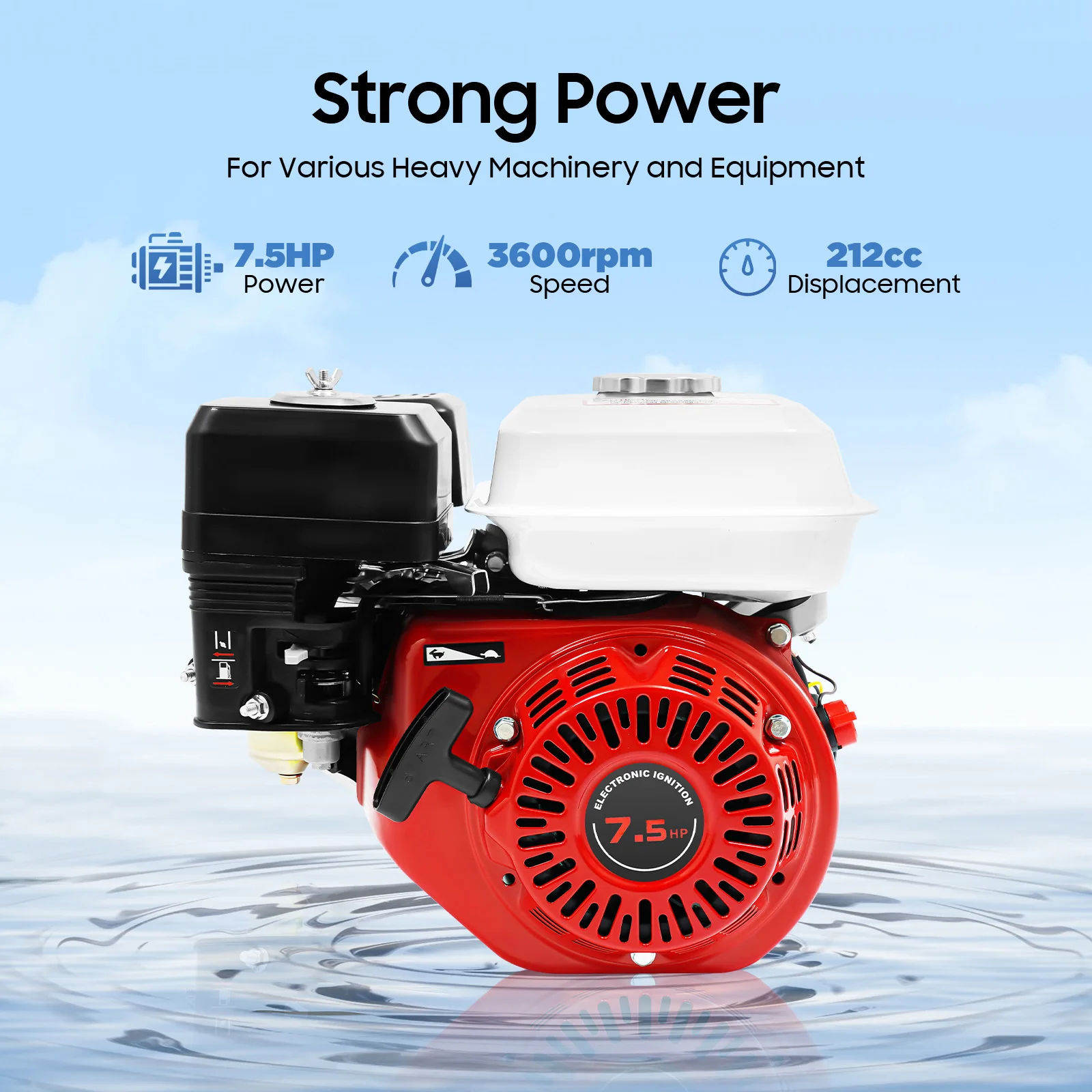 212CC 4-Stroke Gasolin Engine 7.5HP 3600RPM Low Fuel Consumption Quiet Go-Kart Engine with 0.95 Gallon Fuel Tank