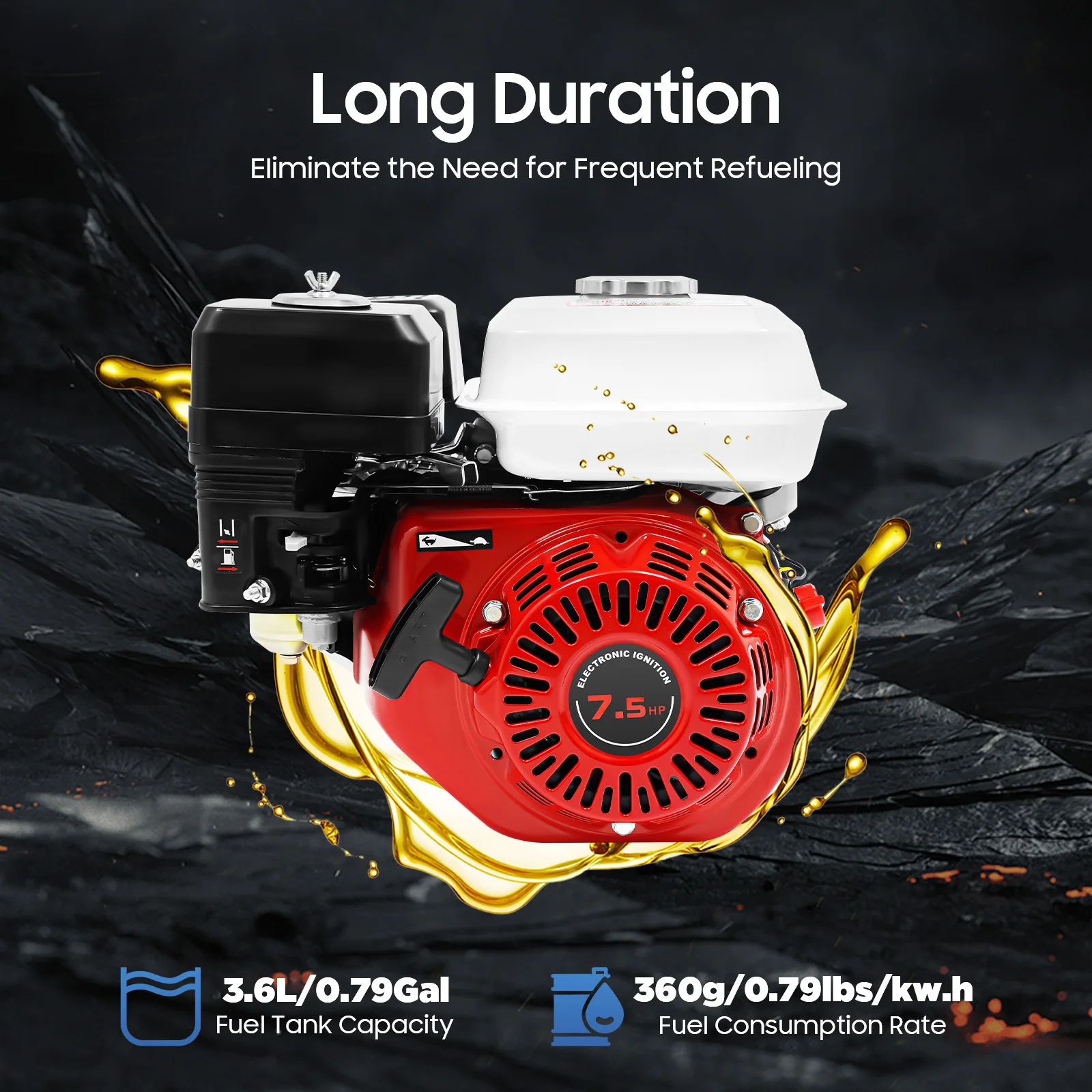 212CC 4-Stroke Gasolin Engine 7.5HP 3600RPM Low Fuel Consumption Quiet Go-Kart Engine with 0.95 Gallon Fuel Tank