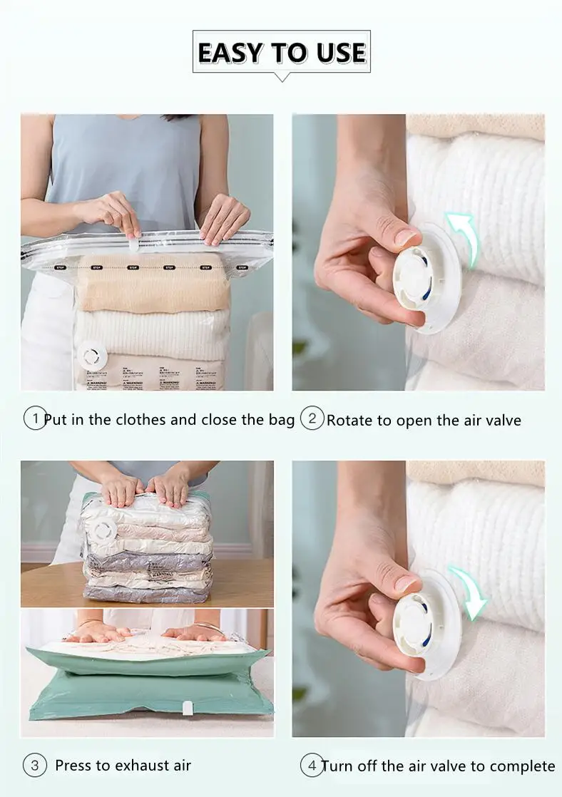 No Need Pump Vacuum Bags Large Plastic Storage Bags for Storing Clothes Blankets Compression Empty Bag Covers Travel Accessories