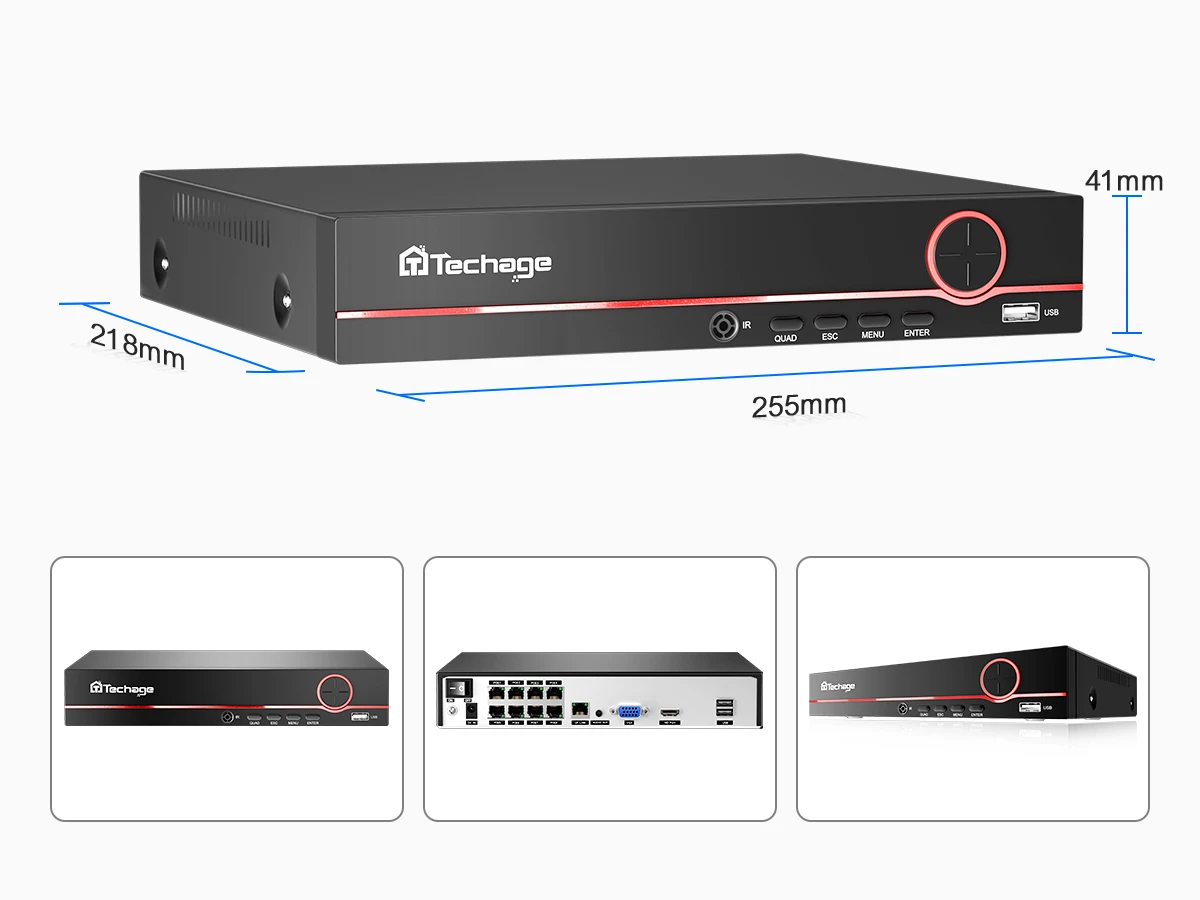 Techage H.265 8CH PoE Network Video Recorder 4MP 5MP 8MP 1080P 4K Surveillance PoE NVR Up to 16CH for Network Camera CCTV Video