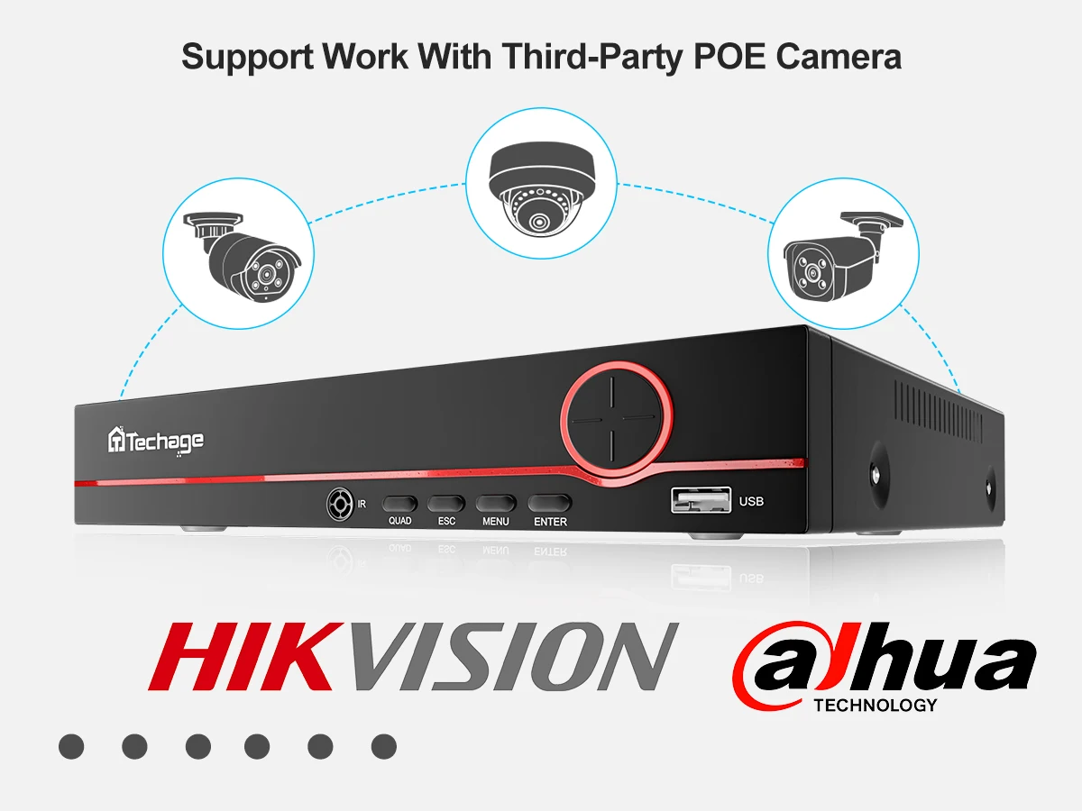 Techage H.265 8CH PoE Network Video Recorder 4MP 5MP 8MP 1080P 4K Surveillance PoE NVR Up to 16CH for Network Camera CCTV Video
