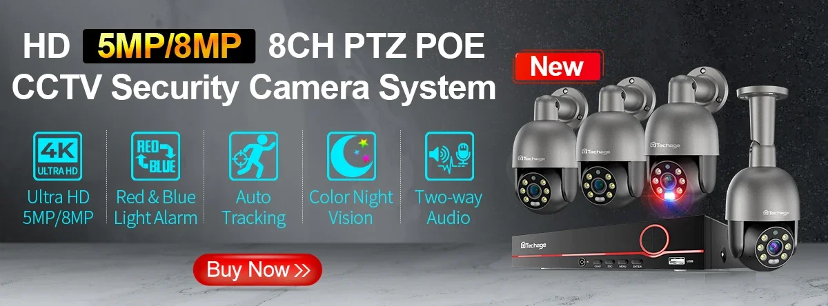 Techage H.265 8CH PoE Network Video Recorder 4MP 5MP 8MP 1080P 4K Surveillance PoE NVR Up to 16CH for Network Camera CCTV Video