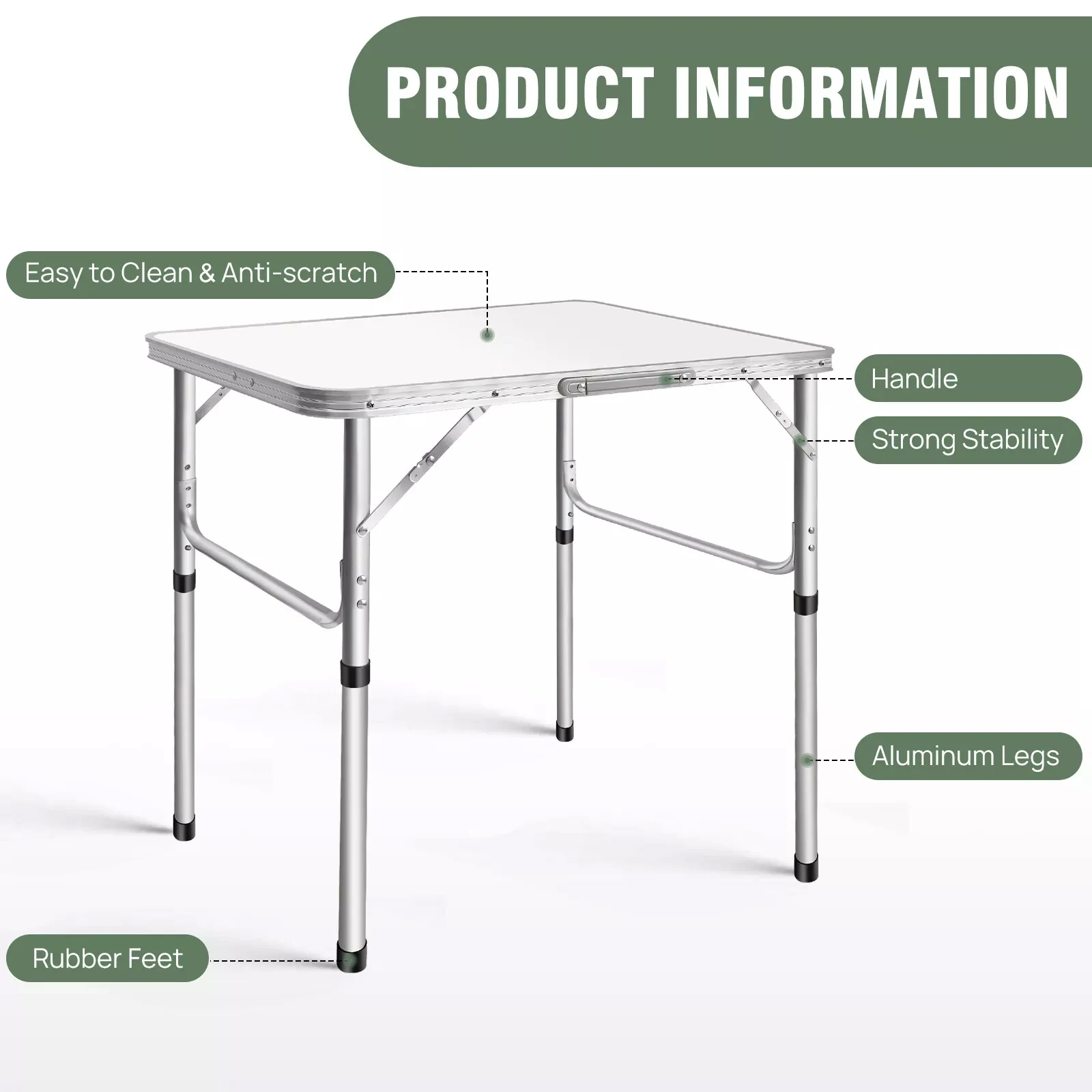 2FT/60CM Folding Table Portable Aluminium Dining Party Kitchen BBQ Trestle Outdoor Tool for Camping Picnic Garden 75x55x60cm