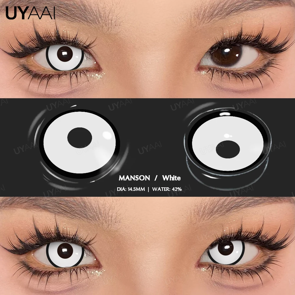 UYAAI 1 Pair Cosplay White Colored Contact Lenses Black Lenses Halloween Beauty Makeup Lens Vampire Red Lenses Anime Colorcon