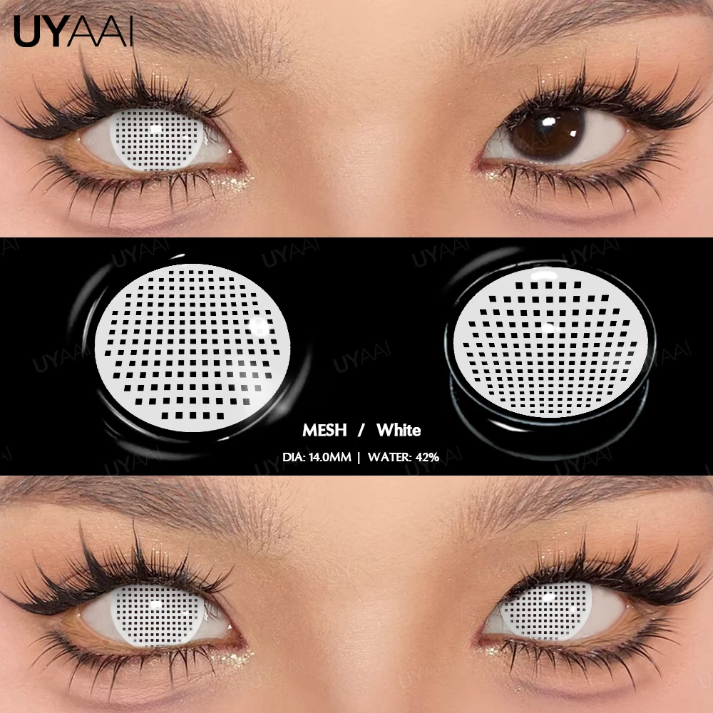 UYAAI 1 Pair Cosplay White Colored Contact Lenses Black Lenses Halloween Beauty Makeup Lens Vampire Red Lenses Anime Colorcon