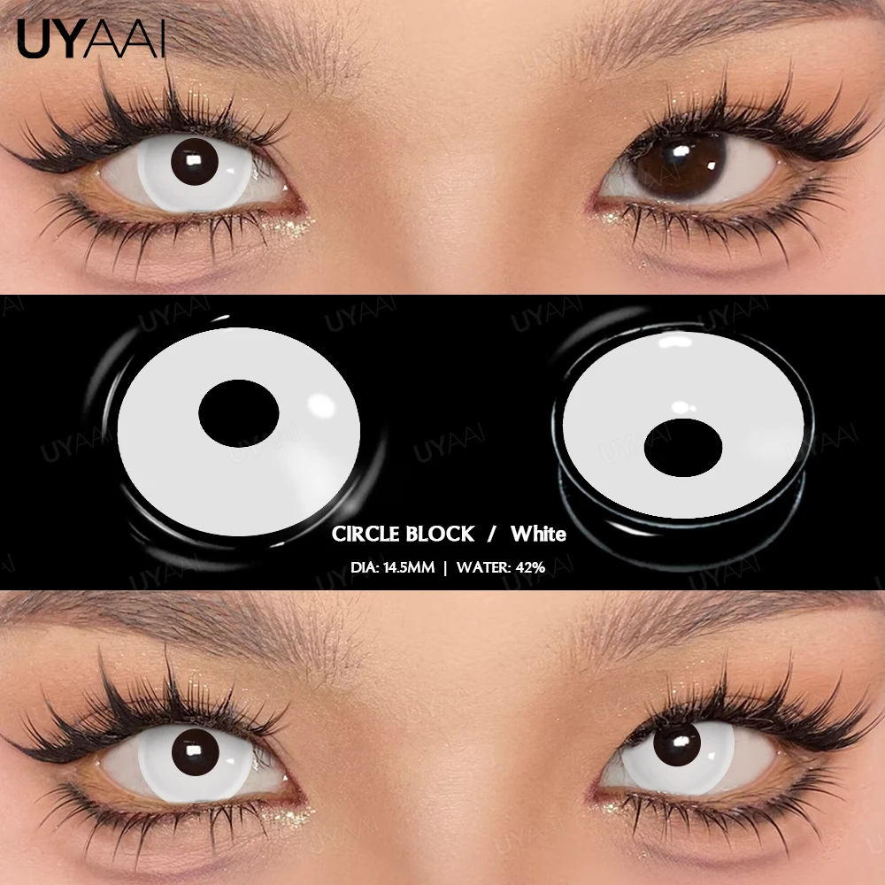 UYAAI 1 Pair Cosplay White Colored Contact Lenses Black Lenses Halloween Beauty Makeup Lens Vampire Red Lenses Anime Colorcon