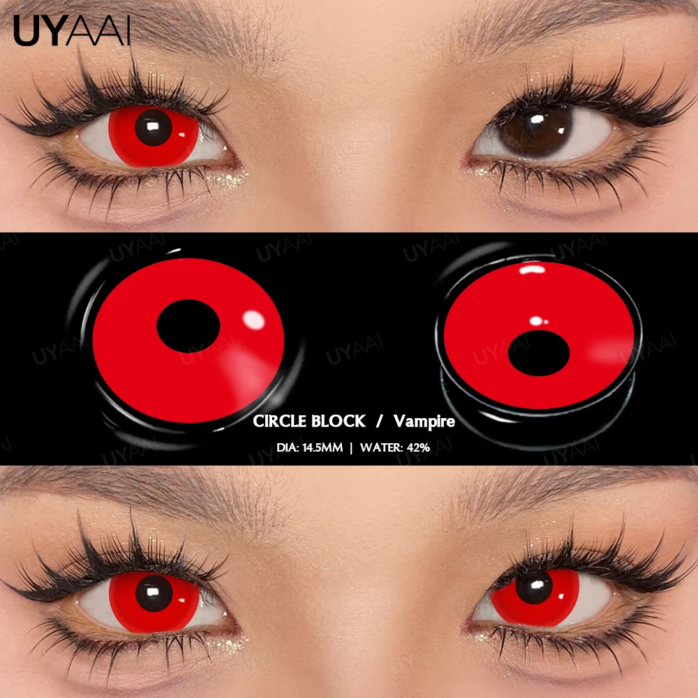 UYAAI 1 Pair Cosplay White Colored Contact Lenses Black Lenses Halloween Beauty Makeup Lens Vampire Red Lenses Anime Colorcon