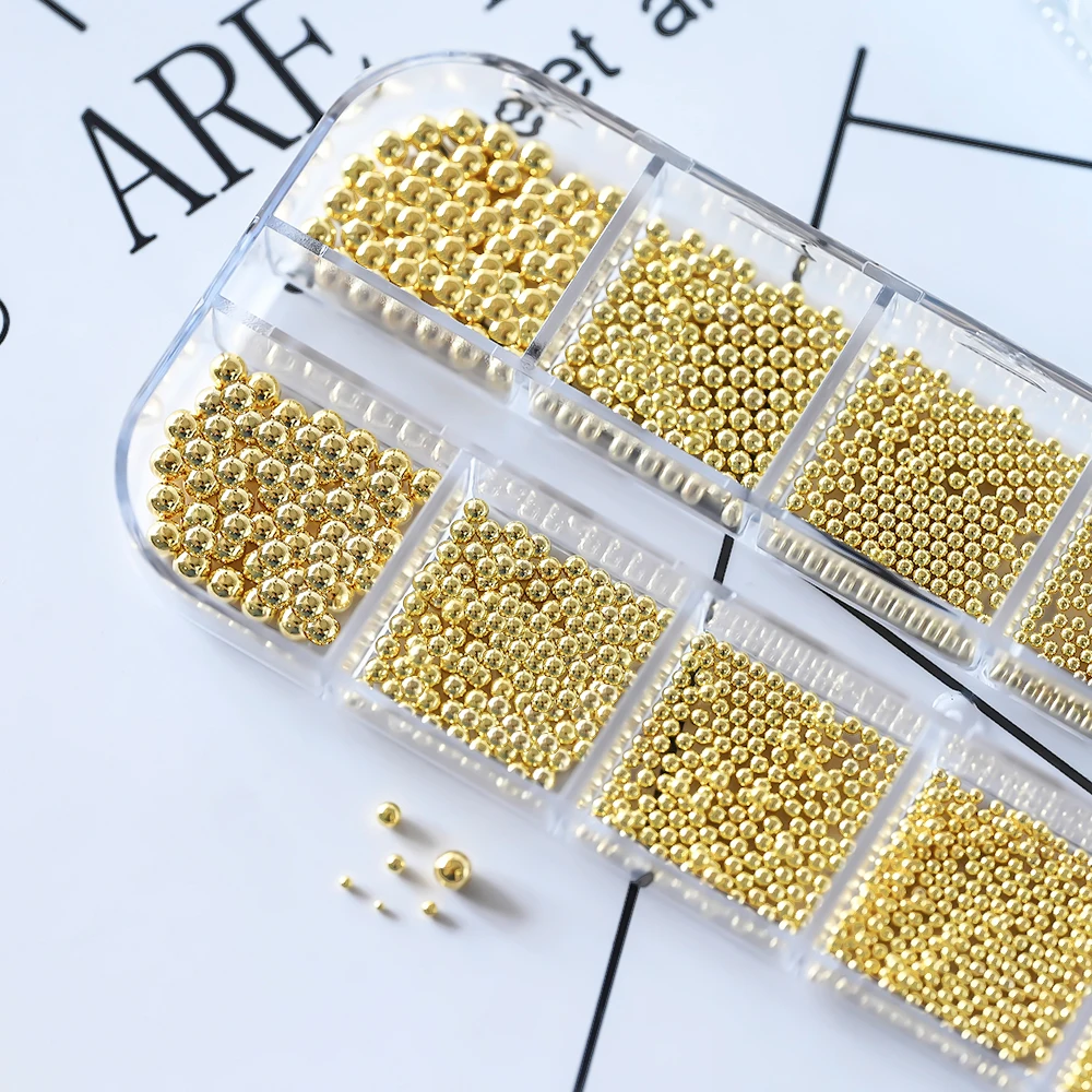 12Grids Mini Caviar Beads Nail Art Decorations Metal Gold/Silver Micro Ball Nail Charms Magnetic Pen 0.5~3mm Ball Nail Jewelry
