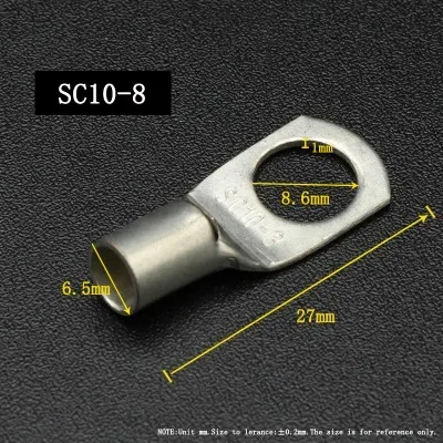 SC Type Wire Nose Terminal SC6 SC10 SC16 SC25 SC35 Bare Copper Battery Block Lugs Hole ID6/8/10/12mm Crimp Wire Connector