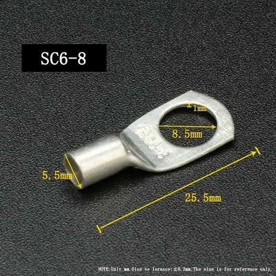 SC Type Wire Nose Terminal SC6 SC10 SC16 SC25 SC35 Bare Copper Battery Block Lugs Hole ID6/8/10/12mm Crimp Wire Connector