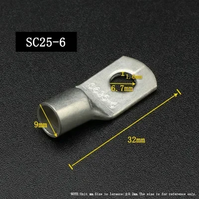 SC Type Wire Nose Terminal SC6 SC10 SC16 SC25 SC35 Bare Copper Battery Block Lugs Hole ID6/8/10/12mm Crimp Wire Connector