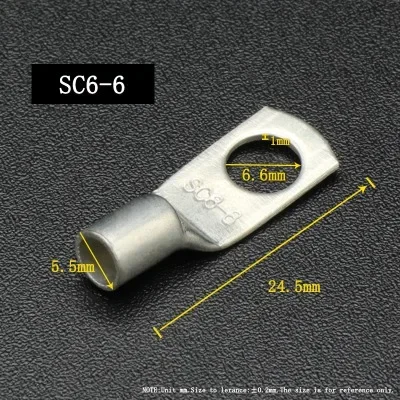 SC Type Wire Nose Terminal SC6 SC10 SC16 SC25 SC35 Bare Copper Battery Block Lugs Hole ID6/8/10/12mm Crimp Wire Connector