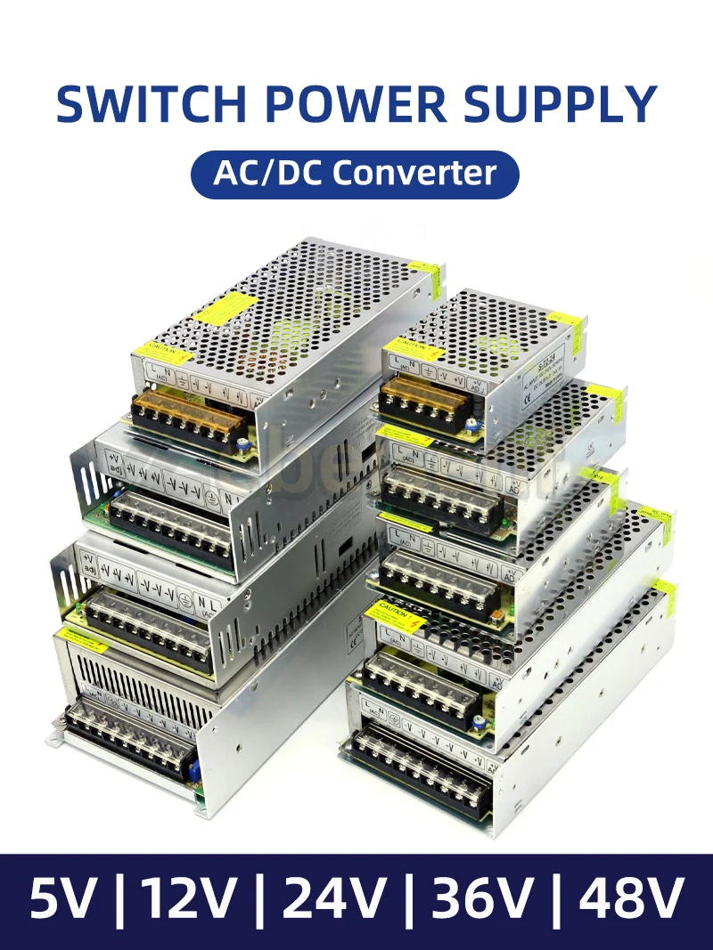 5V 12V 24V 36V 48V Power Supply High Voltage AC to DC Low Voltage Converters Enclosed Aluminum Housing Switching Power Supplies
