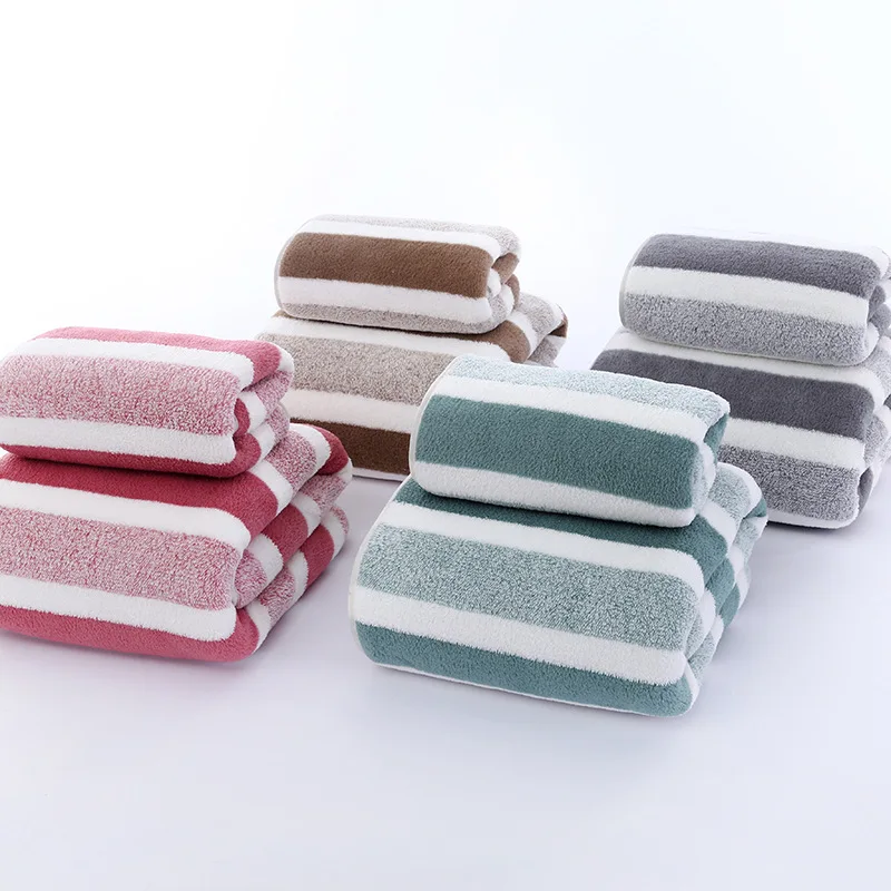 Striped Pattern Towel Set Soft Face Towel Bath Towel Quick Drying Absorbent Towels For Bathroom