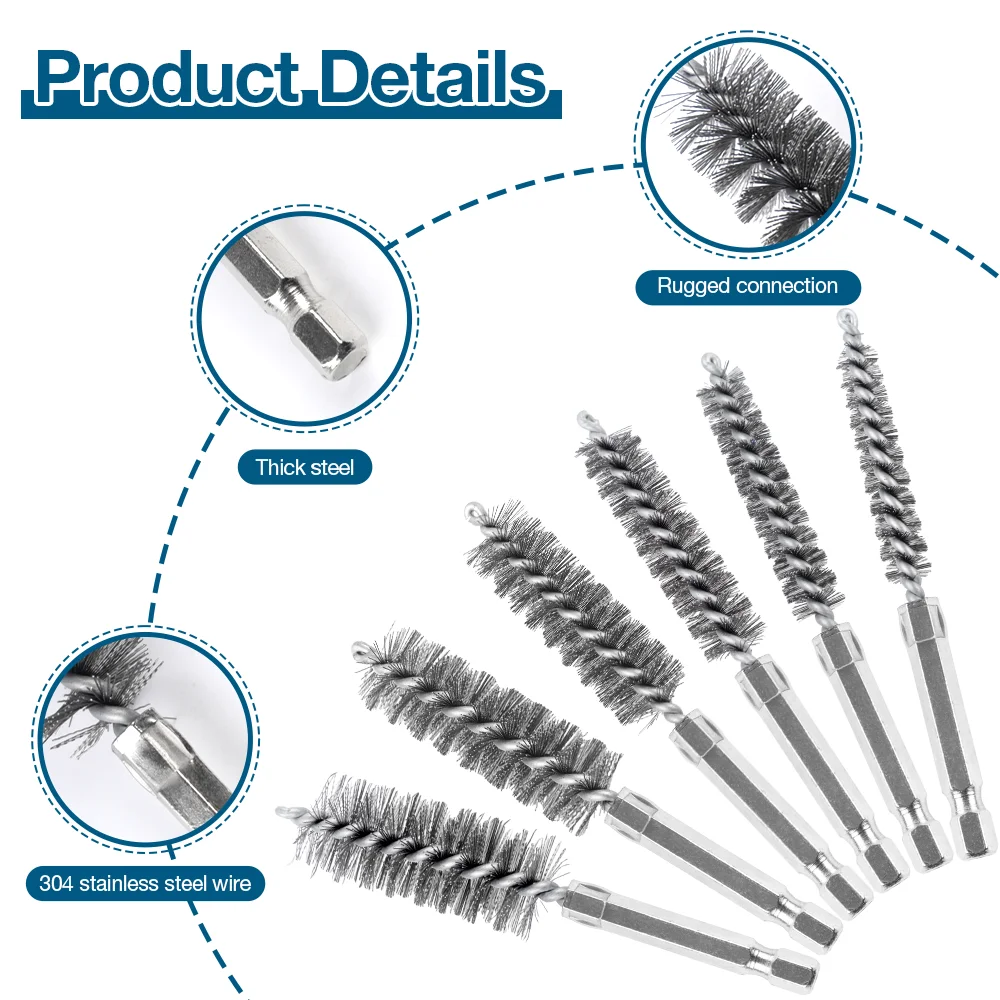 6/12Pcs Stainless Steel Wire Brush,Drilling Cleaning Brush Set, 1/4 Inch Hexagonal Handle, Grinding Polishing Rust Removal Tools