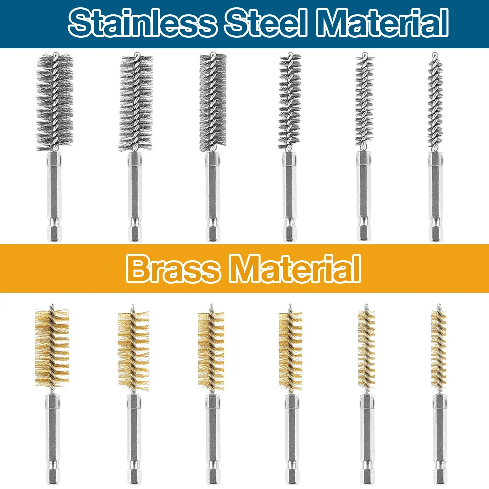 6/12Pcs Stainless Steel Wire Brush,Drilling Cleaning Brush Set, 1/4 Inch Hexagonal Handle, Grinding Polishing Rust Removal Tools