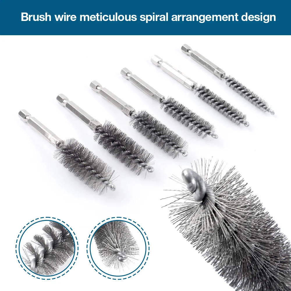 6/12Pcs Stainless Steel Wire Brush,Drilling Cleaning Brush Set, 1/4 Inch Hexagonal Handle, Grinding Polishing Rust Removal Tools