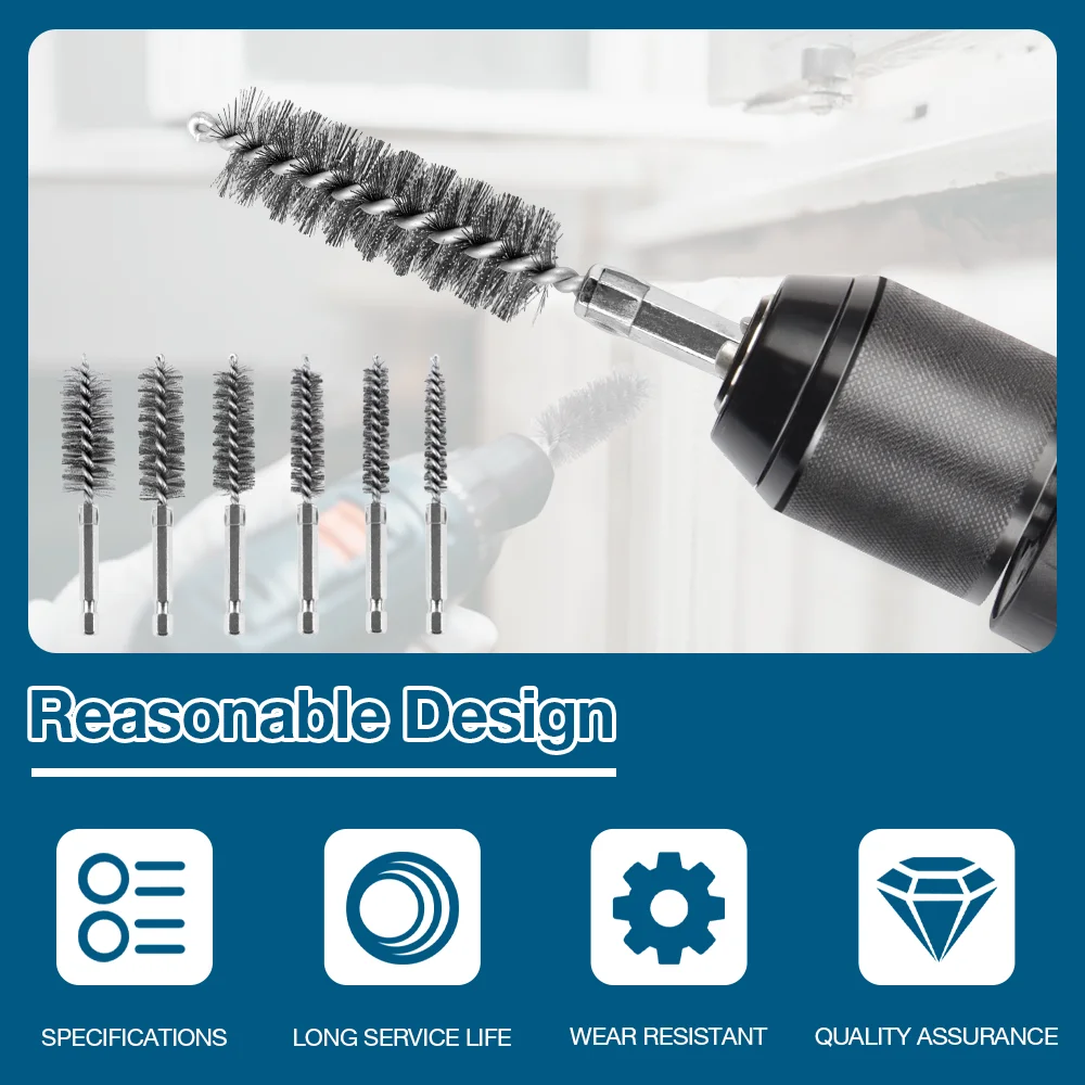 6/12Pcs Stainless Steel Wire Brush,Drilling Cleaning Brush Set, 1/4 Inch Hexagonal Handle, Grinding Polishing Rust Removal Tools
