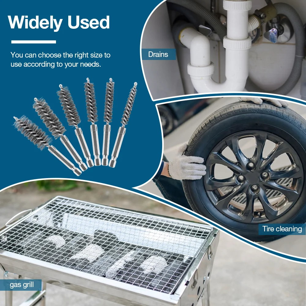 6/12Pcs Stainless Steel Wire Brush,Drilling Cleaning Brush Set, 1/4 Inch Hexagonal Handle, Grinding Polishing Rust Removal Tools