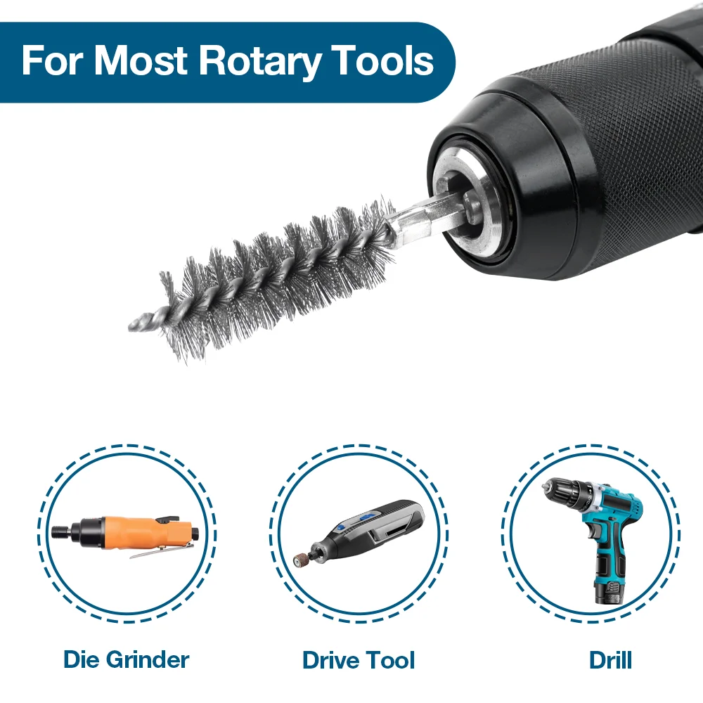 6/12Pcs Stainless Steel Wire Brush,Drilling Cleaning Brush Set, 1/4 Inch Hexagonal Handle, Grinding Polishing Rust Removal Tools
