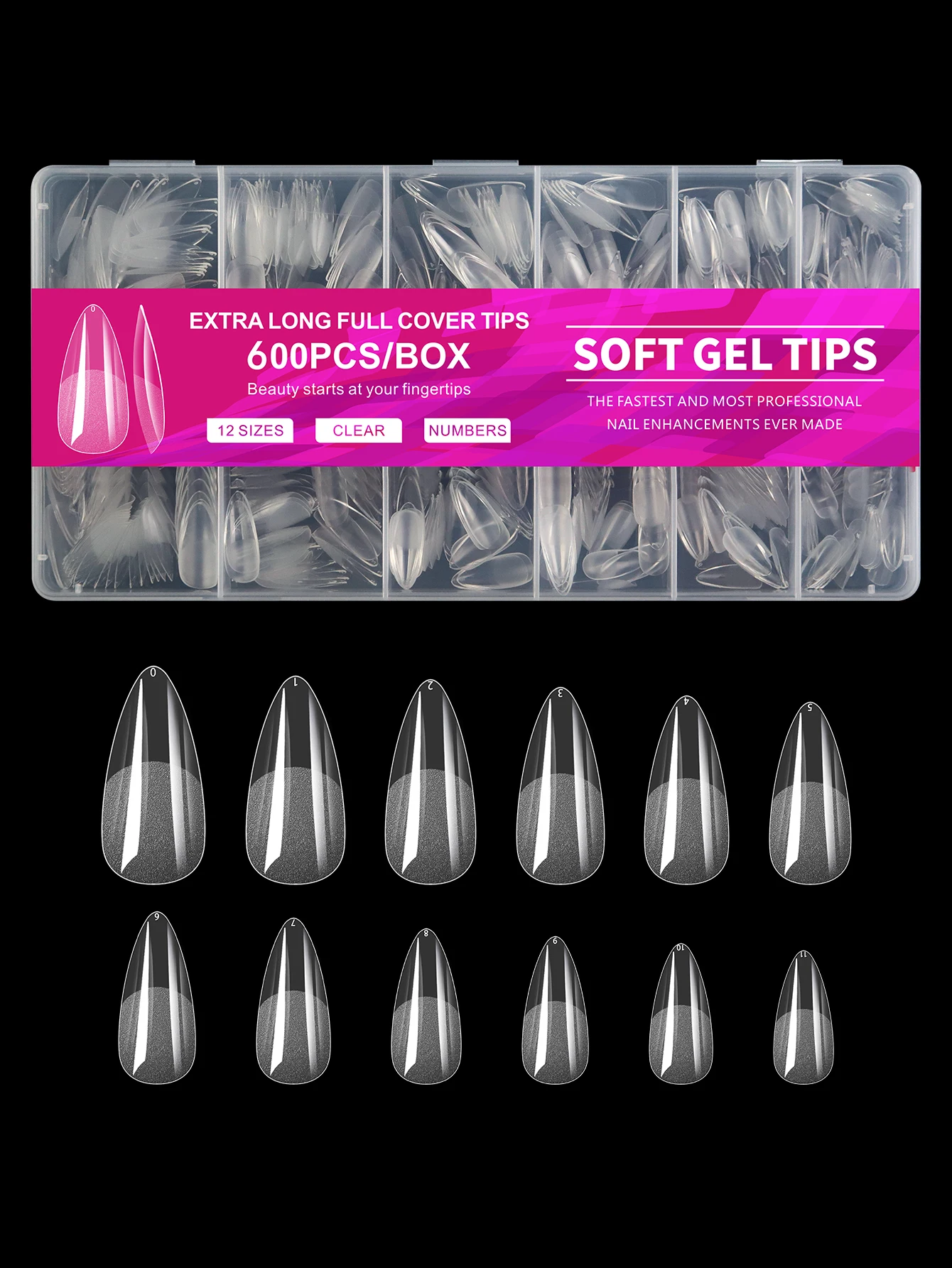 100/320/600Pcs Short Almond Nail Tips Soft Gel Nail Tips Full Cover False Nail Tips For Acrylic Nails Salon Home Press On Nails