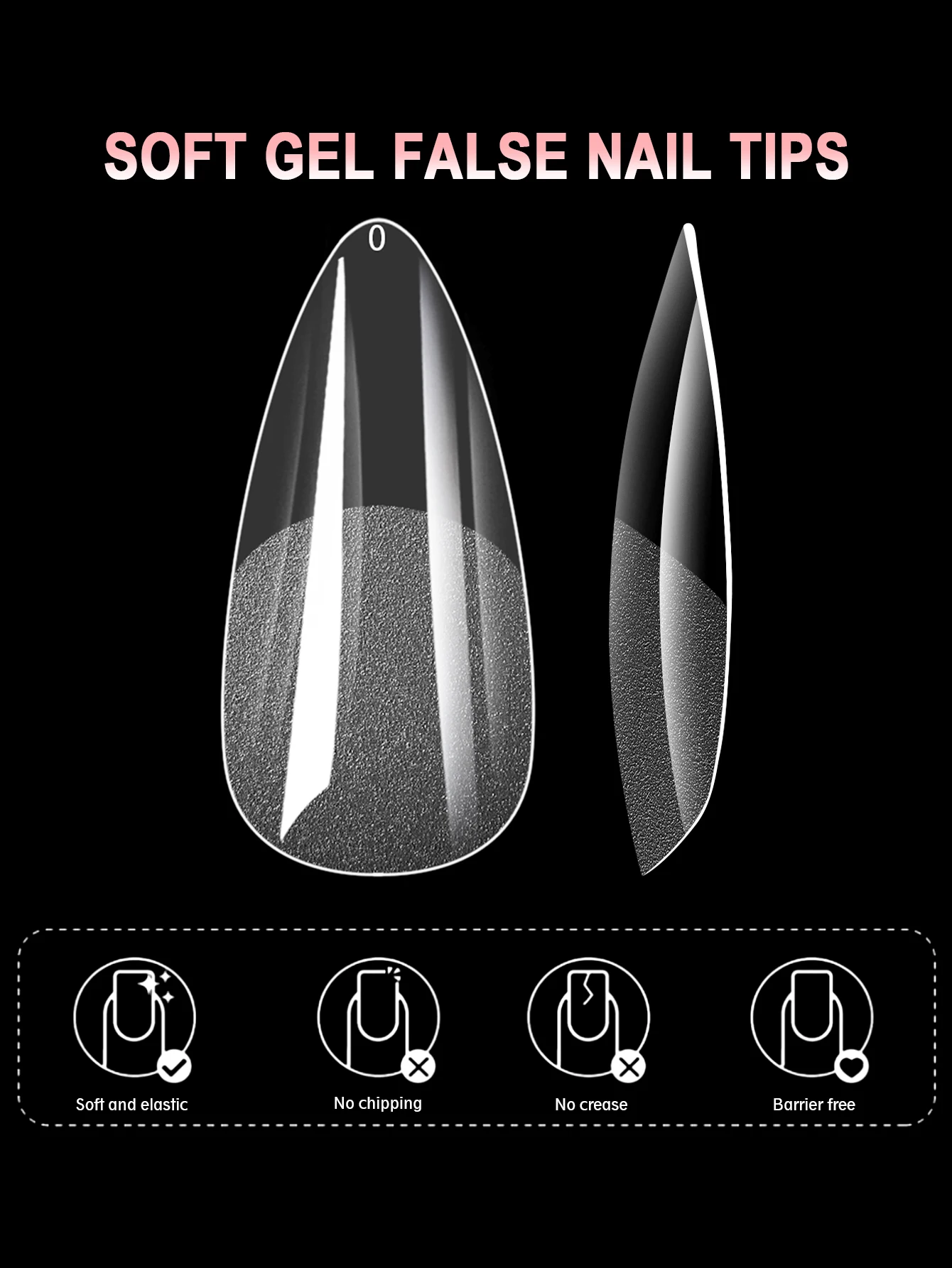 100/320/600Pcs Short Almond Nail Tips Soft Gel Nail Tips Full Cover False Nail Tips For Acrylic Nails Salon Home Press On Nails