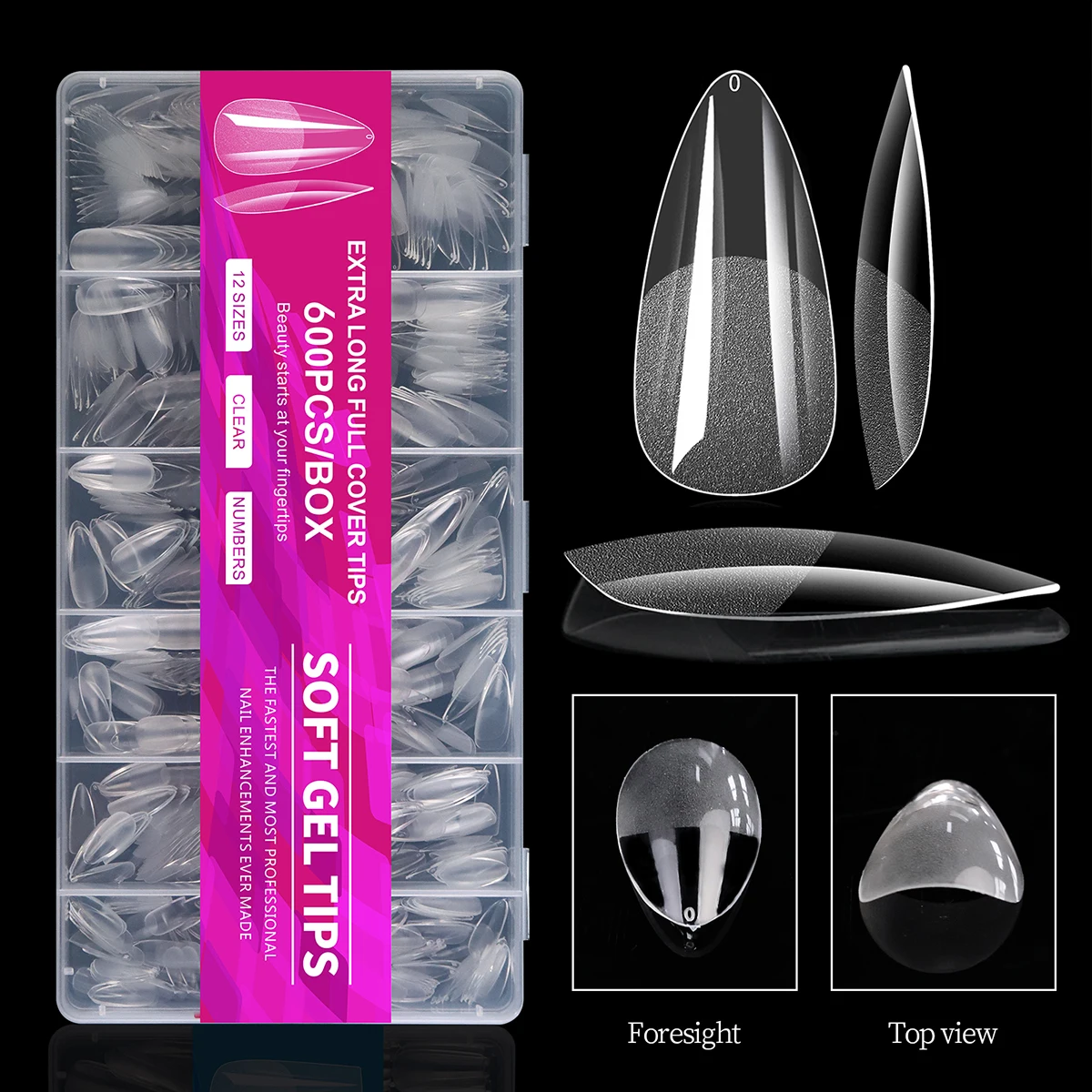 100/320/600Pcs Short Almond Nail Tips Soft Gel Nail Tips Full Cover False Nail Tips For Acrylic Nails Salon Home Press On Nails