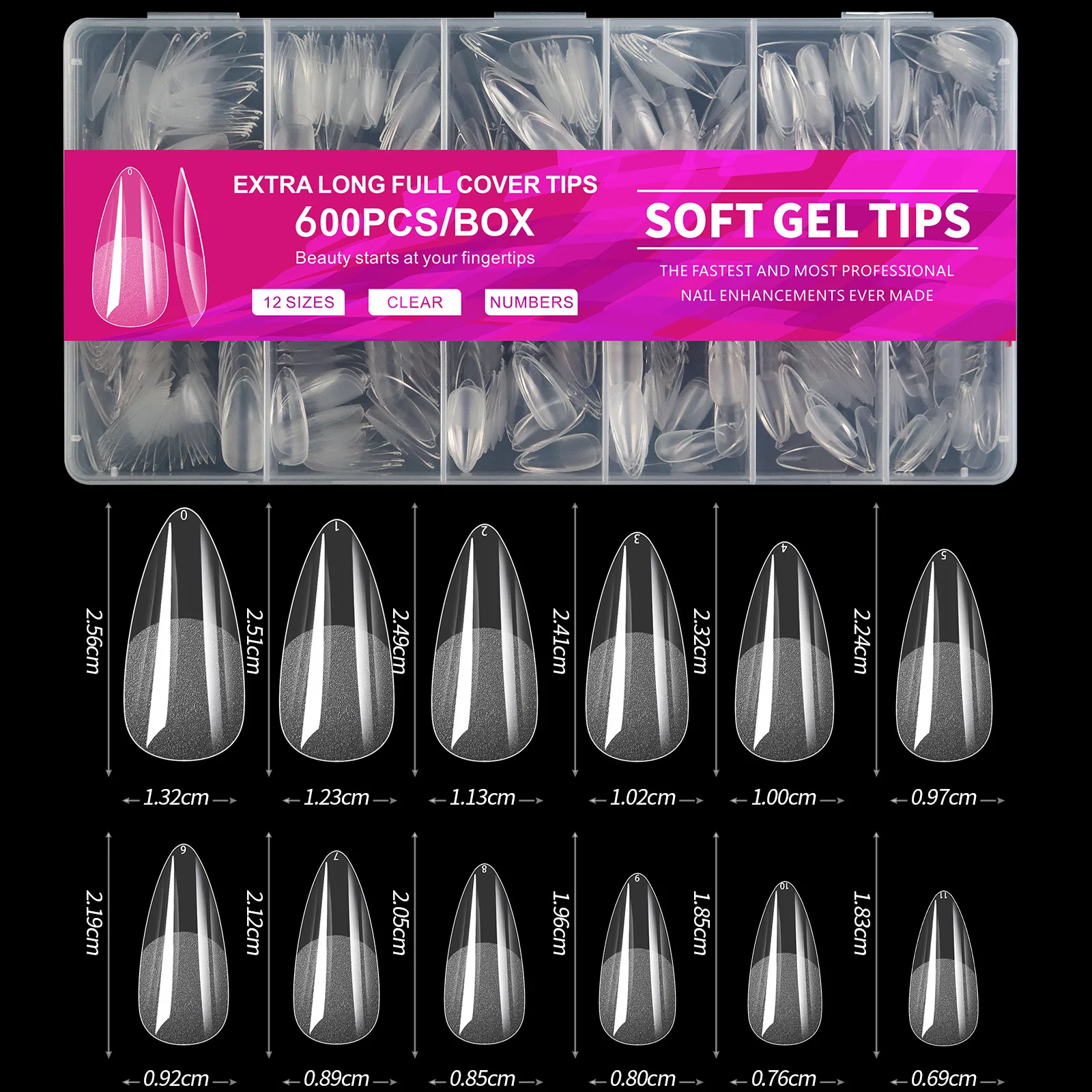 100/320/600Pcs Short Almond Nail Tips Soft Gel Nail Tips Full Cover False Nail Tips For Acrylic Nails Salon Home Press On Nails