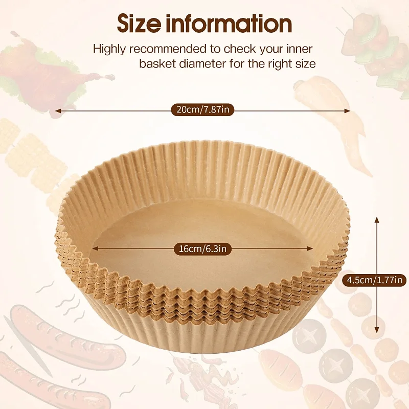 Air Fryer Paper Liners Disposable Oil-Proof Waterproof Baking Paper Round Square And Rectangle Parchment Kitchen Party Supplies