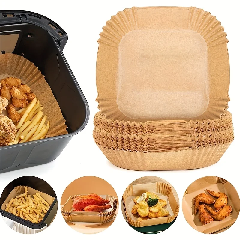 Air Fryer Paper Liners Disposable Oil-Proof Waterproof Baking Paper Round Square And Rectangle Parchment Kitchen Party Supplies