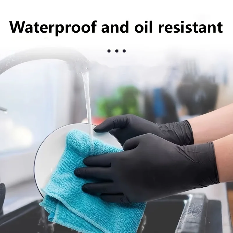 100/50/20PCS Black Nitrile Gloves Thickened Disposable Gloves for Cleaning Hairdressing Waterproof Dishwashing Tattoo Gloves