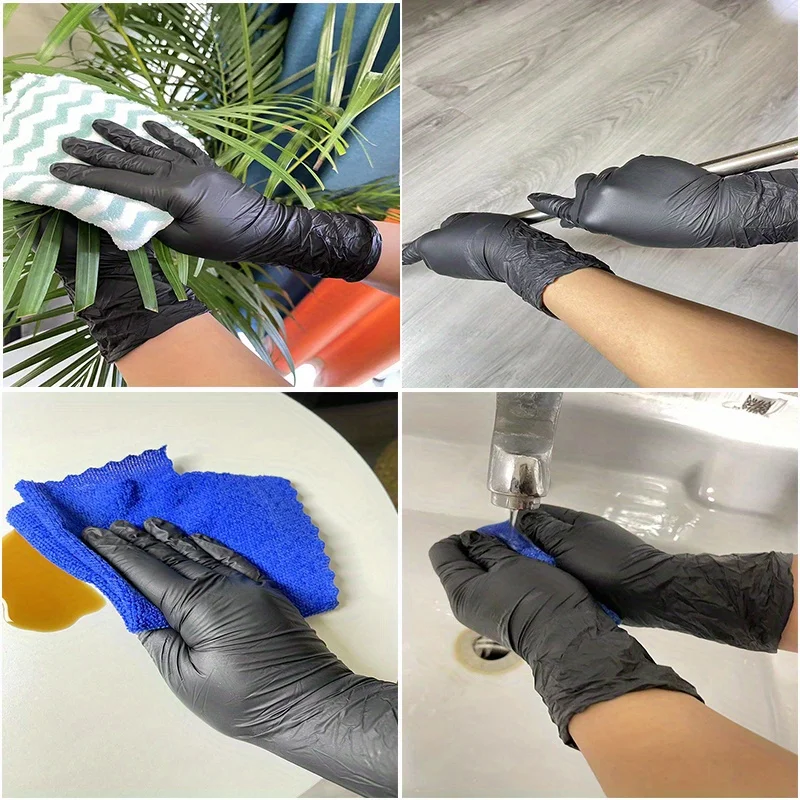 100/50/20PCS Black Nitrile Gloves Thickened Disposable Gloves for Cleaning Hairdressing Waterproof Dishwashing Tattoo Gloves