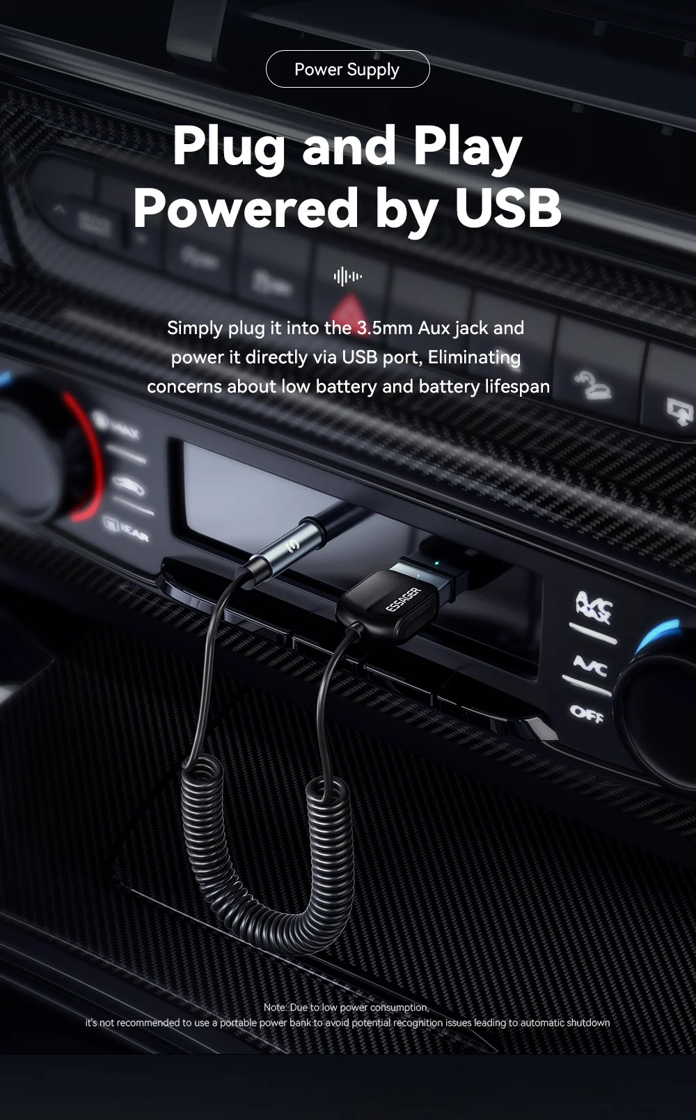 Essager USB Bluetooth 5.0 Receiver Aux Bluetooth Adapter For Car 3.5mm Jack Speaker Auto Handfree Car Audio Music Transmitter