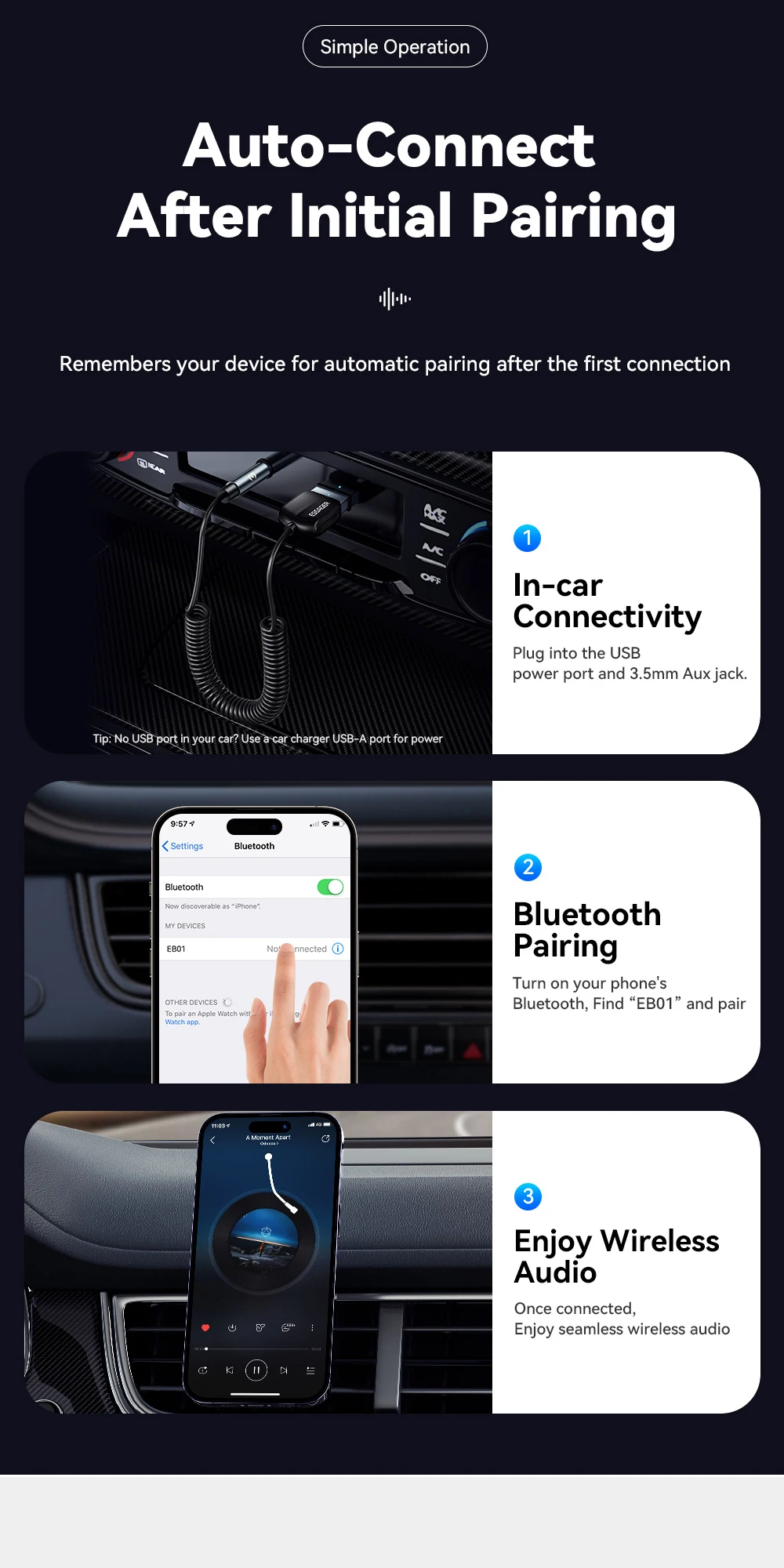 Essager USB Bluetooth 5.0 Receiver Aux Bluetooth Adapter For Car 3.5mm Jack Speaker Auto Handfree Car Audio Music Transmitter