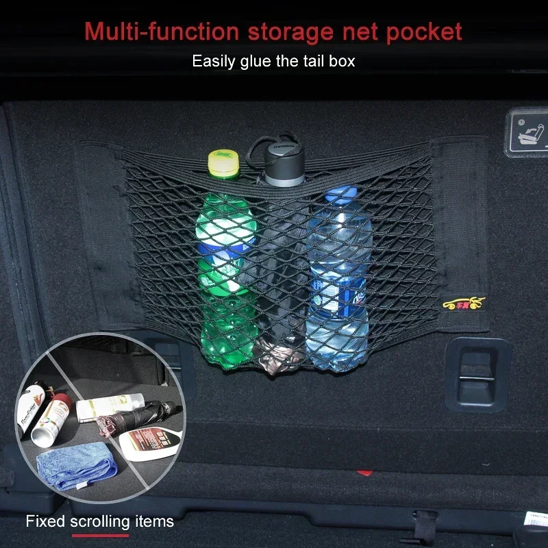 Car Storage Net Stretchable Mesh Pocket Net Magic Elastic Sticker Universal Rear Mesh Trunk Seat Bag Pocket Cage Auto Organizer